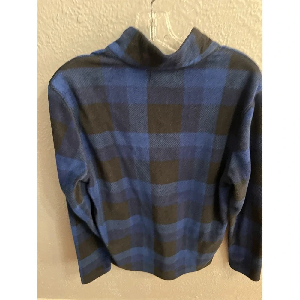 Chaps Golf Blue Black Plaid 1/4 Zip Mens Pullover Fleece Size Small